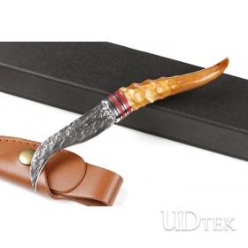 Wild Yellow Shofar Olecranon Damascus steel fixed knife UD405296